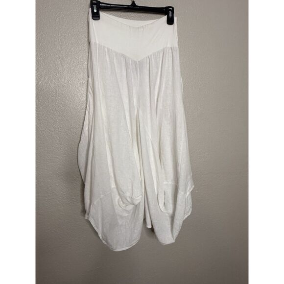 ONZ Made In Italy 🇮🇹 White Linen Handkerchief Hem Skirt L Pockets Inizio - Picture 4 of 8